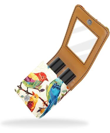 Buy Stylish Leather Lipstick Case with Mirror - Mini Lip Gloss Organizer | Bird Abstract Tree Flower Design - Buy Online on GoSupps.com