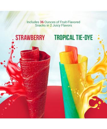 Bols Fruit Roll-Ups Variety Pack - 36 oz Individually Wrapped Fruity Snacks in Strawberry & Tropical Tie Dye Flavors - Ideal for School Lunches, Parties, Camping & More - Buy Online on GoSupps.com