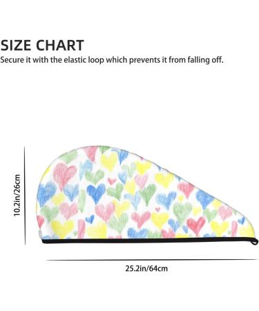 Hair Towel Wrap - Quick Drying Turban with Button | Hand Drawn Colored Hearts | Perfect Hair Drying Solution - Buy Online on GoSupps.com