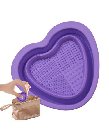 Makeup Cleaning Bowl - Heart Shape Silicone Cosmetic Brushes Cleaning Tool | Foldable Brush Cleaning Pad for Travel Makeup Cleaning Tools Purple