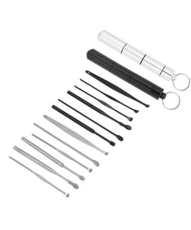 Stainless Steel Ear Wax Removal Kit Spoon Scoop Ear Wax Pick Earwax Cleaning Tool Reusable Ear Cleaner Earwax Remover Kit Earwax RemovalEar Care(Black Silver)