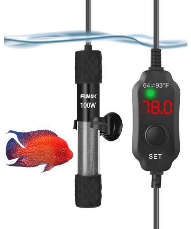 Fumak 100W Adjustable Aquarium Heater Super Short Submersible Fish Tank Heater Fish Heater with LED Digital Display Thermostat, for Tanks 10-20 Gallons