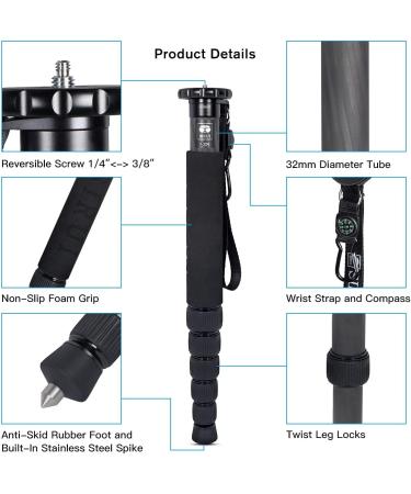 SIRUI P-326 6-Section Carbon Fiber Monopod - Lightweight, Durable, and Stable - Buy Online on GoSupps.com