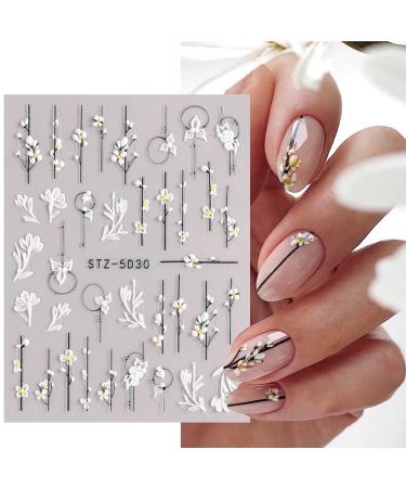 5D Embossed Nail Art Stickers: Engraved Flowers, Butterflies, French Tip Designs - 6 Sheets Summer Decals for Acrylic Nails - Buy Online on GoSupps.com