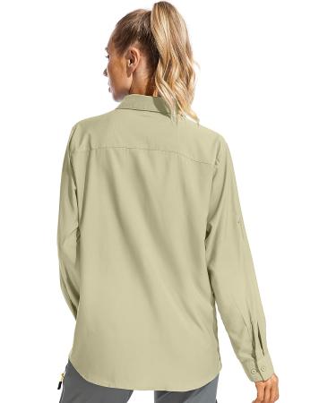 Women's UPF 50+ Long Sleeve Safari Shirt for Hiking & Fishing - Sun Protection, Quick Dry & Cooling - Khaki Small - Buy Online on GoSupps.com