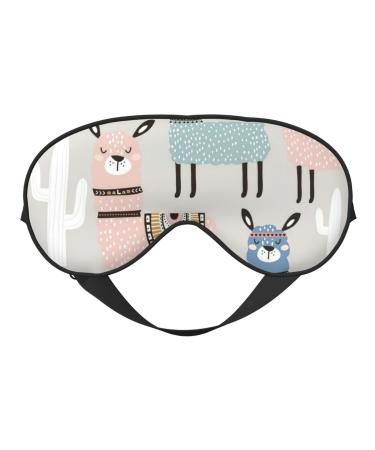 BREAUX Llama Cactus Print Double Sided Eye Mask Blackout Eye Mask All Night Sleep Eye Mask for Women Men