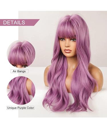 AISI QUEENS 26 inch Long Purple Wavy Wig with Bangs for Women - Heat Resistant Synthetic Wig for Halloween, Cosplay, and Daily Party - Buy Online on GoSupps.com
