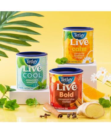 Tetley Live Calm Herbal Tea - 20 Tea Bags 30 Grams Naturally Caffeine Free Camomile Spearmint & Orange - Buy Online on GoSupps.com
