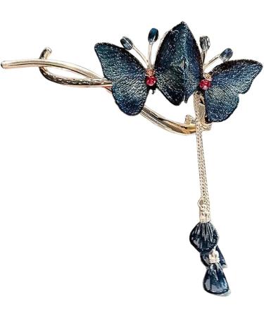 Butterflies Hair Clips | Hair Accessories Clip For Women | Rhinestone Tassel Hair Chain Chic Hair Accessories Nonslip Grip Embellished With Rhinestones For Daily Use Blue - Buy Online on GoSupps.com