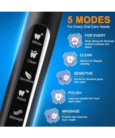 FamiHealth Rechargeable Electric Sonic Toothbrush for Adults - 5 Modes, 10 Heads, Black - Buy Online on GoSupps.com