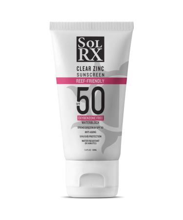 SolRX MINERAL+ SPF 50 Sunscreen - Zinc Oxide Sunscreen  Water Resistant Sunscreen  Reef Safe Sunscreen  Broad Spectrum Sunscreen for Face and Body