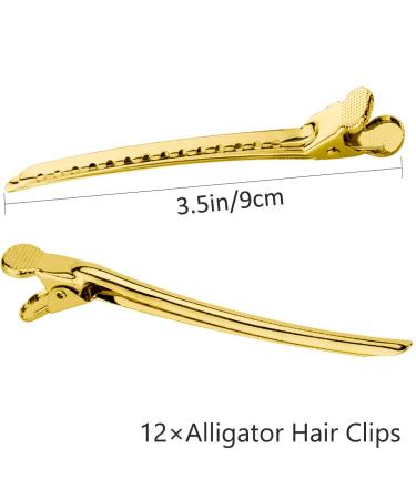 Stainless Steel Gold Hair Clips 12 Pack - Prong, Duckbill, Sectioning Clips for Hair Styling - Salon Barrettes - Buy Online on GoSupps.com