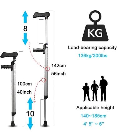 Adult Underarm Crutches Lightweight Adjustable Walking Cane Applicable Height 4' 5'' 6' Comfortable Underarm Pads Ergonomic Grip - Buy Online on GoSupps.com