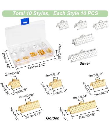 PandaHall 100Pcs Mixed Color Ribbon Clamp End Crimps Set for Jewelry Making - Assorted Sizes 8-25mm, 2 Colors - Buy Online on GoSupps.com