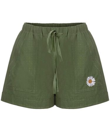 Hessimy Women's Summer Shorts - Drawstring Elastic Waist Casual Shorts with Pockets (XX-Large, Army Green) - Buy Online on GoSupps.com