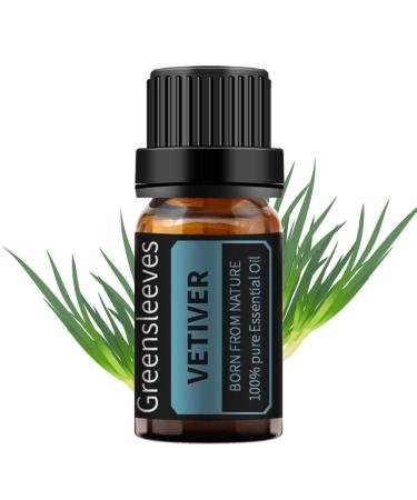 GREENSLEEVES Vetiver Essential Oil, 10ml Pure Plant-Based Fragrance Oil for Aromatherapy, Essential Oils for Diffuser, Air Freshener, Massage, Bath Bomb, Scented Candle Soap Making