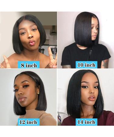 14 Inch V Part Bob Wig - Brazilian Human Hair Straight Short Bob Wig for Black Women - 150% Density Natural Black - Buy Online on GoSupps.com