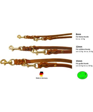 Premium Dog Liner Grease Leather Brass Leash - Adjustable Double Linen 2m-5m Lengths for Small & Large Dogs Cognac 5m x 12mm - Buy Online on GoSupps.com