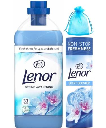 Lenor Spring Awakening Scent Bundle Pack: Fabric Conditioner 33Washes 1155ml + in-Wash Scent Booster Beads 176gr + Our Gift for You: Organza Bag Size: 9 x 7 x 0.1cm