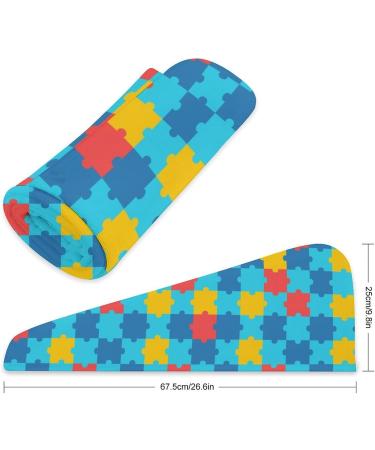 Autism Awareness Microfiber Hair Towel Wrap for Women - Super Absorbent 10x26 Inch Hair Turban with Button - Buy Online on GoSupps.com