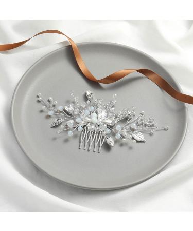Ushiny Crystal Bride Wedding Hair Comb Silver Rhinestone Headpiece Pearl Hair Side Comb for Women and Girls - Buy Online on GoSupps.com