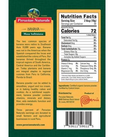 Peruvian Naturals Organic Banana Powder 300g - Raw Vegan Non-GMO Fruit Powder for Smoothies & Cooking - Buy Online on GoSupps.com