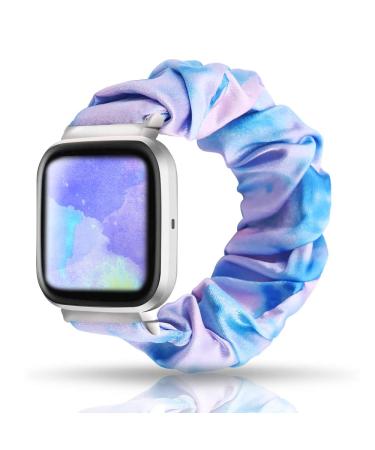 UooMoo Tie dye Scrunchie Elastic Band Compatible for Series 6/Fitbit Versa/Fitbit Versa 2/Fitbit Versa Lite,Tie-dye Elastic Hair Wristbands Replacement Wristband for Fitbit Versa Smart Watch Blue&Pink