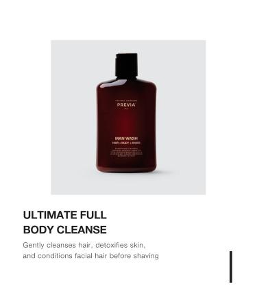 PREVIA Man Wash 3-in-1 Cleanser - Hair Shampoo Body Wash Shaving Conditioner (8.45 oz) | Best Men's Grooming Product for All-in-One Cleanliness - Buy Online on GoSupps.com