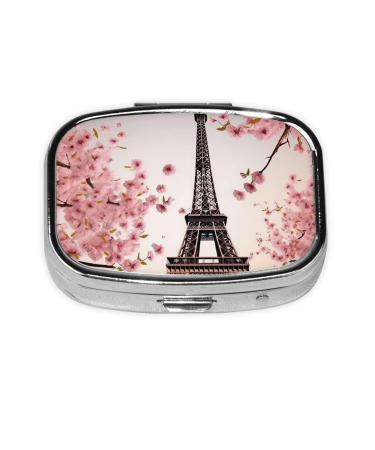 Paris Eiffel Tower Flowers Blooming Printed Square Pill Box Portable Travelling Pill Box Medicine Organiser