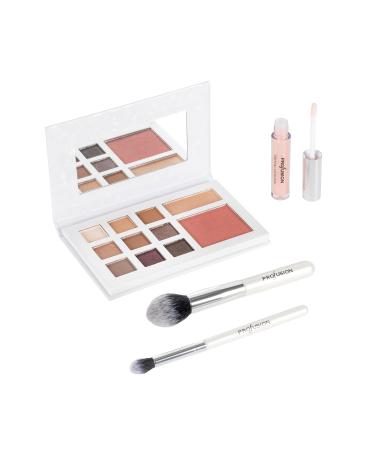 Profusion Cosmetics White Crystals Beauty Box with Makeup Shades Lip Gloss and Premium Brushes for Flawless Look Ideal Gift for Makeup Enthusiasts