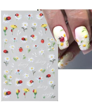 2pcs 3D Ladybug Stickers Insect Leaf Designs Nail Art Decorations Foil Decals Wraps Sunflower Manicure Tips Accessories Decoraciones Nail Stickers for Nail Art (bug stickers) (bug flower stickers)