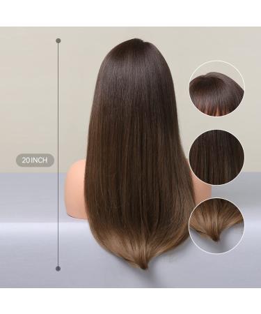 Allbell Long Brown Wig with Ponytail - Straight Layered Ombre Synthetic Hair for Women - Buy Online on GoSupps.com