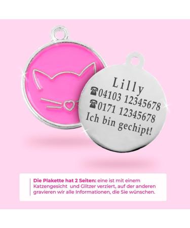 Personalized Ibera Cat Necklace for Medium to Large Cats - Engraved Collar & Address Tag - Round Shape - Pink - Buy Online on GoSupps.com