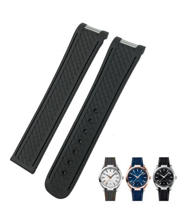KKFAUSE watch bracelet made of rubber with curved end suitable for Omega Seamaster 300 AT150 Aqua Terra 8900 Speedmaster Silicone wrap bracelet 19 mm 20 mm black without closure 19 mm