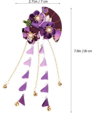 minkissy Japanese Kimono Hair Clip Hair Pin Tassel Flower Hair Pins Fans Shapes Hair Barrette Traditional Chinese Hemp Headpiece (Purple) - Buy Online on GoSupps.com