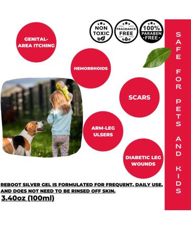 Reboot Topical Wound Gel 35PPM Colloidal Silver - Fast Pain & Itch Relief for Burns, Cuts, Scars - Homeopathic Care for Pets & Kids - 3.40oz - Buy Online on GoSupps.com