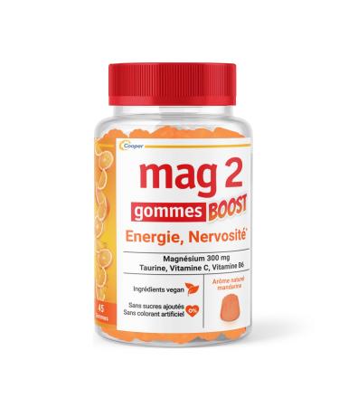MAG 2 - BOOST gummies - Magnesium, taurine, vitamins B6 and C - Anti-nervousness and anti-fatigue - No added sugars - Natural mandarin flavor - Food supplement - 45 gummies