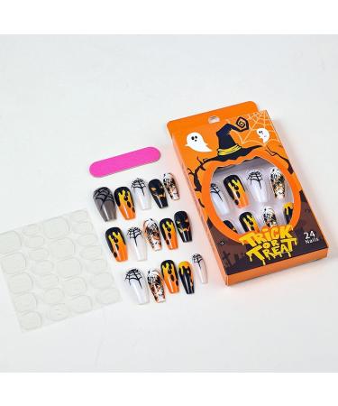 Shop 24 Pcs Halloween Press on Nails - Medium Coffin Square - SHANRUN Ballerina Nail Art with Ghost Spider Web Design - Full Cover Glue On Nail Tips - Buy Online on GoSupps.com