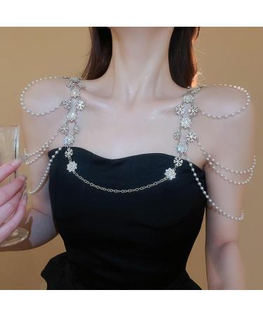Wiwpar Silver Rhinestone Tassel Snowflake Flower Body Chain | Layered Bikini Harness & Wedding Party Accessories for Women - Buy Online on GoSupps.com