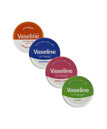 Vaseline Lip Balm - Petroleum Jelly - Lip Therapy - Original Coco Butter Alo VeraAnd Rosy 20g Tin - Soothes Dry Lips - Pack Of 4 - Buy Online on GoSupps.com
