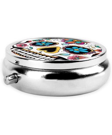 Skull Printed Mini Round Pill Box | 3 Compartment Portable Pill Organizer for Travel & Home Use - Buy Online on GoSupps.com