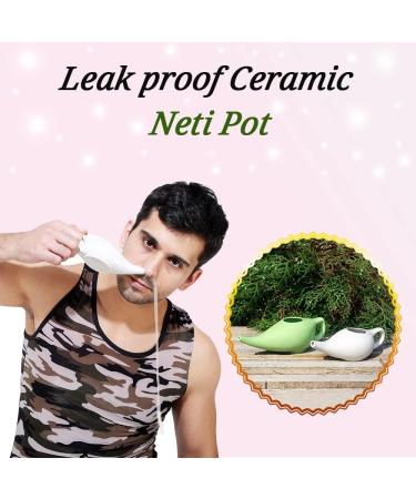 WG Inc Ceramic Neti Pot Nasal Cleansing Cup (Green) with Eye Cup & Reusable Face Wipe - Natural Sinus Rinse Treatment - Buy Online on GoSupps.com