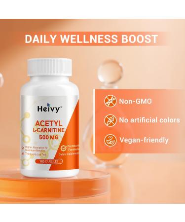 Heivy Acetyl L-Carnitine (ALCAR) 500 mg, 180 Capsules, Amino Acid Support for Brain Function & Nerve Health, Non-GMO and Gluten Free, 1 Capsule per Serving 180 Count (Pack of 1) - Buy Online on GoSupps.com