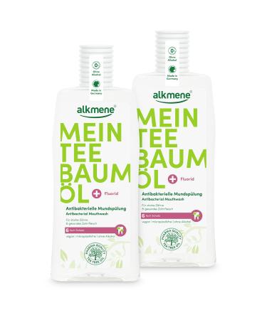 Alkmen My tea tree oil antibacterial mouthwash 2x 500 ml with 6 -fold protection - natural pure tea tree oil vegan & climate -neutral - mouthwash for strong teeth & healthy gums - toothing