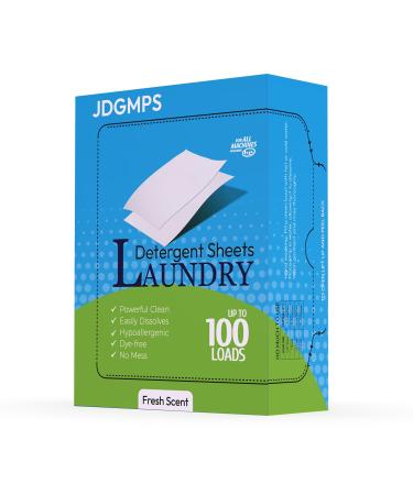 Travel Laundry Detergent Sheets - Plant Based Eco Laundry Soap Sheets for Handwashing & He Washer High-efficiency Free & Clear Fresh Scent 50 Count (100 Loads)