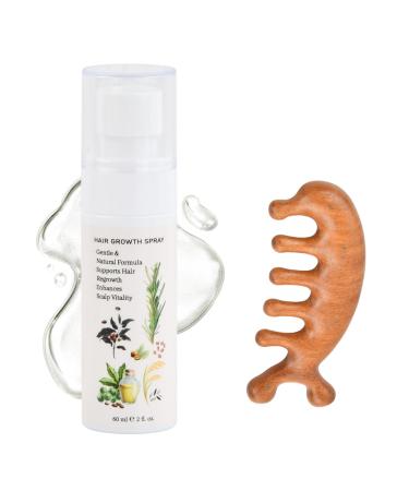 Spray Naturel pour la Croissance des Cheveux avec Huile de Romarin S rum Capillaire Anti-Chute et Densifiant 60 ml + Peigne de Massage en Bois pour Soin du Cuir Chevelu Hommes & Femmes
