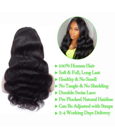 14 Inch Body Wave Human Hair Lace Front Wig | Pre Plucked 180% Density Brazilian Virgin Hair | Natural Color Glueless Frontal Wig with Baby Hair - Buy Online on GoSupps.com