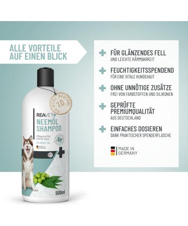Reavet Dog Shampoo for Itching - Neem Oil Formula for Mites Fleas Ticks | Suitable for All Breeds & Puppies - Pleasant Fragrance 500ml - Buy Online on GoSupps.com