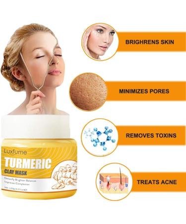 Turmeric Clay Face Mask 100% Natural Kaolin Clay Mask with Brush&Headband Skin Brightening Detoxifying Nourishing Healing Mud Masque for Dark Spots Hyperpigmentation Lightening Acne Scars - Buy Online on GoSupps.com