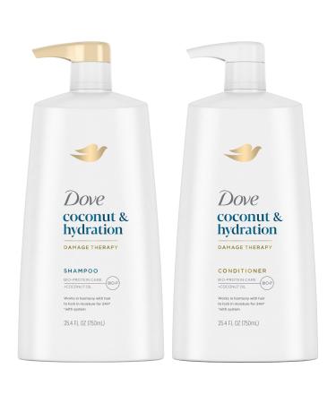Dove Shampoo and Conditioner Coconut & Hydration Moisturizing Hair Products for Women with Dry Hair Coconut Water and Sweet Lime Scent 25.4 Oz Ea